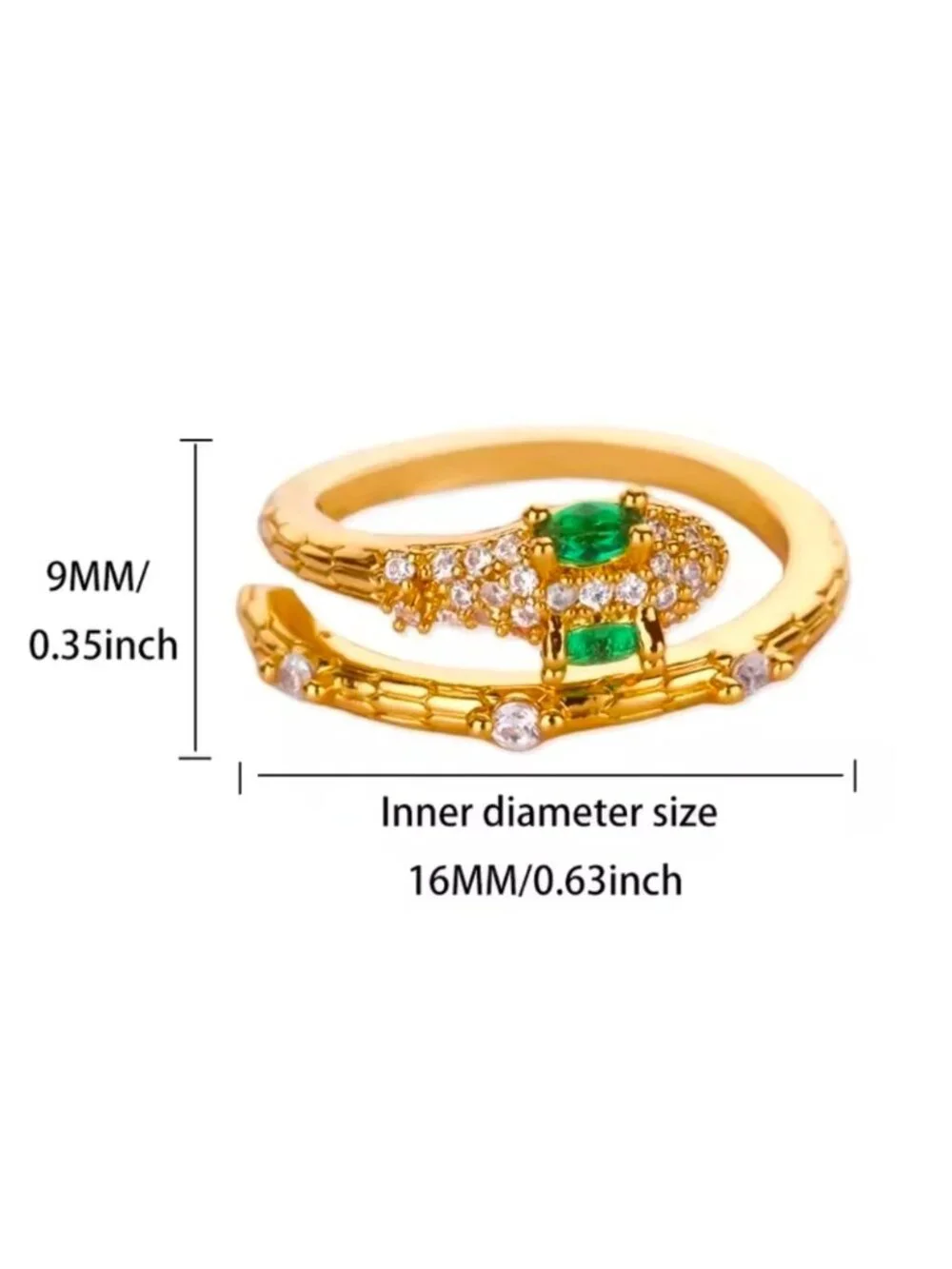 Gold Snake Ring with Emerald Accents